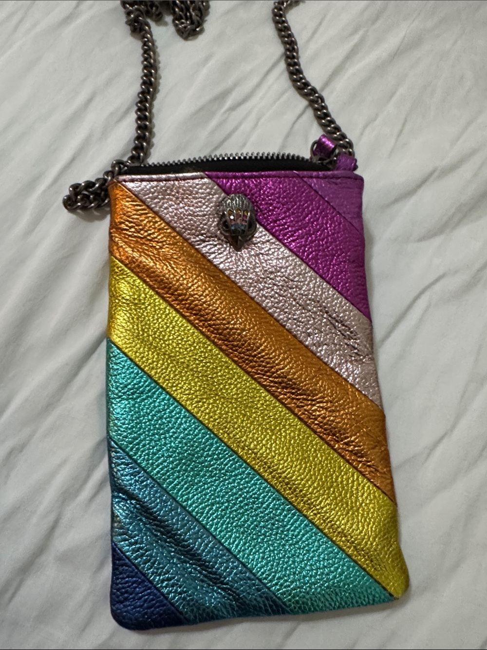 Kurt Geiger Metallic Rainbow Diagonal Stripe Mini Crossbody